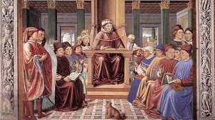 Augustinus lehrt in Rom (Benozzo Gozzoli, 1465). wikimedia commons
