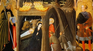 Pietro di Giovanni d'Ambrogio. Nativity with Saints Augustine and Galgano
